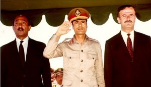 Muammar Gheddafi Libia Anwar Sadat Egitto Hafiz Assad Siria panarabismo federazione repubbliche arabe